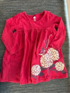 Tea Collection Red Long-Sleeve Dress Top with Cream Floral Print